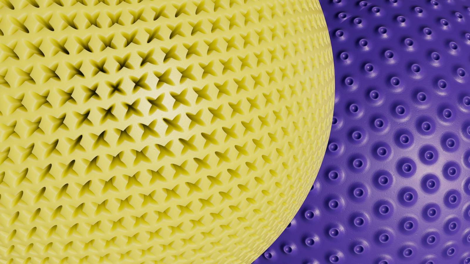 Zwei Igelbälle, gelb und violett, aus der Nähe